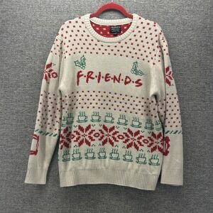 Friends TV Series Sweater Womens XL Christmas Cream Red and Blue Central Perks